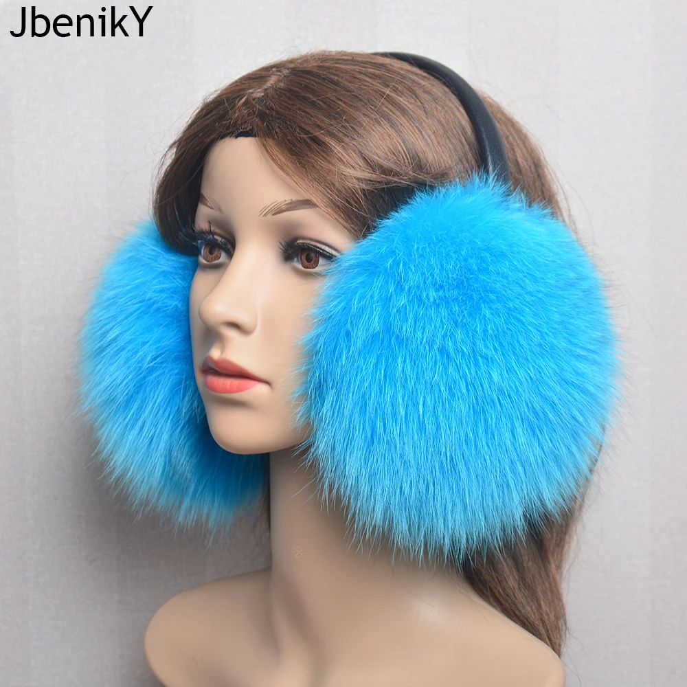 New Arrival Women Plush Genuine Fox Fur Earmuff Winter Lady Big Pompoms Fox Fur Fluffy Earmuffs Warm 100% Real Fox Fur Ear Cover