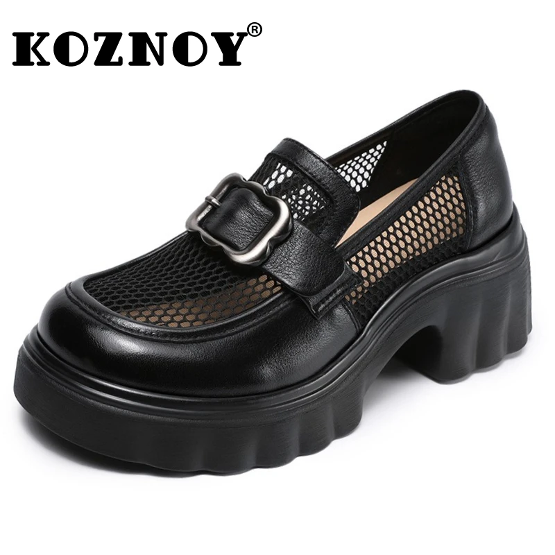 Koznoy/модная обувь из натуральной кожи с воздушной сеткой, модная обувь на массивном каблуке, летние сандалии на танкетке на платформе, женские этнические сандалии Мэри Джейн на полой подошве