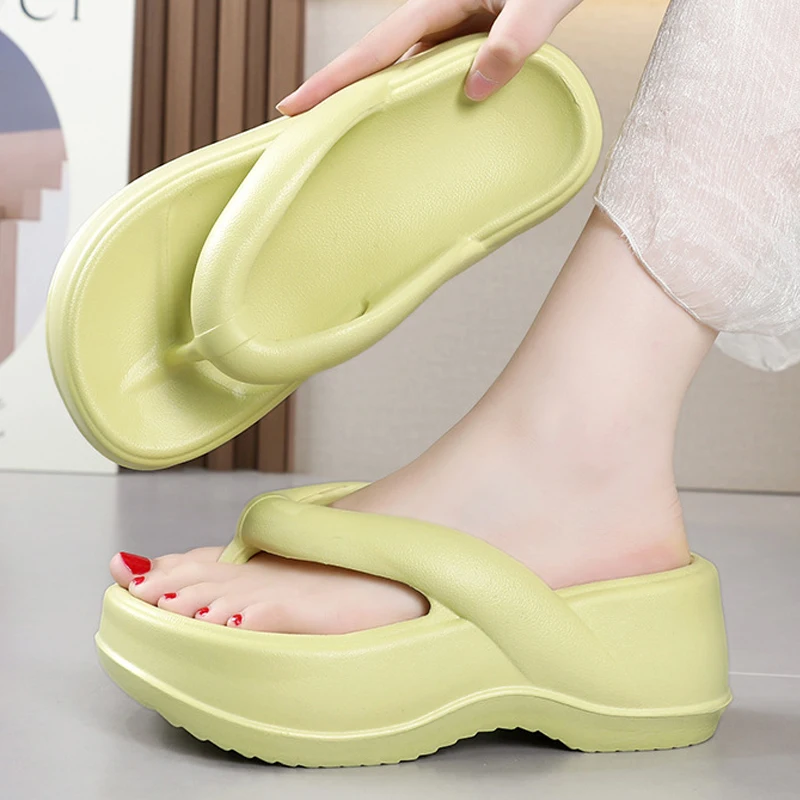 Shevalues Thick Sole Flip Flops Women Indoor Home Platform Sandals Summer Soft Light Fashion Beach Shoes House Bathroom Slippers