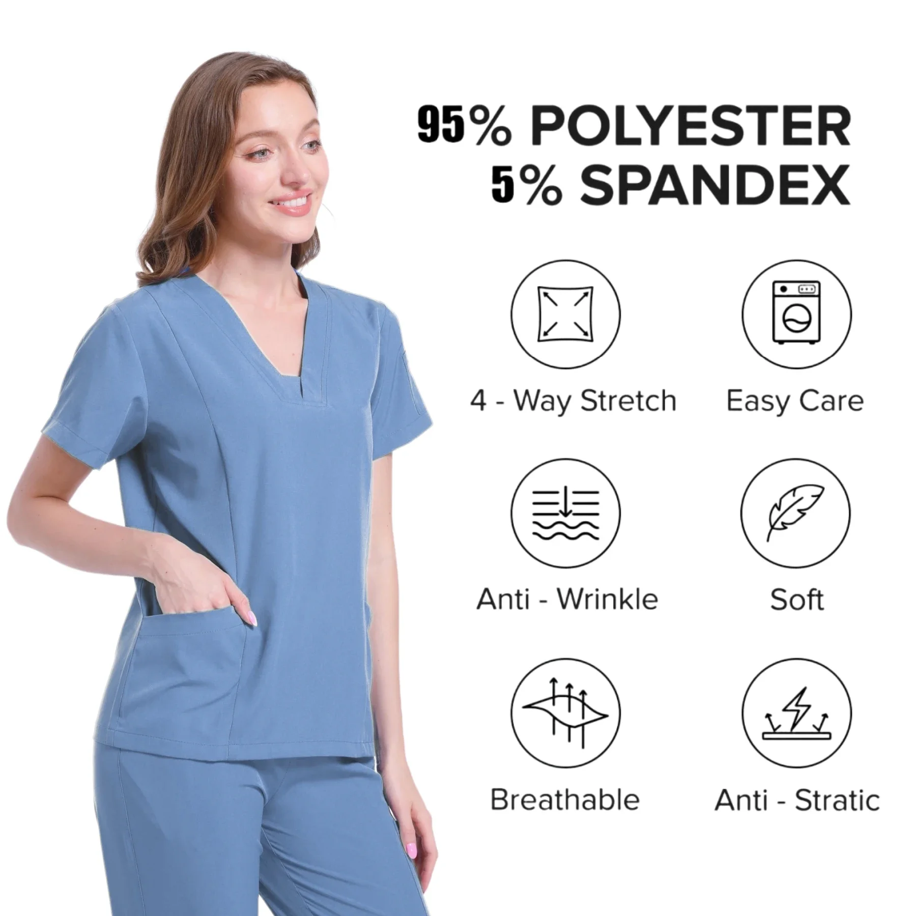 Enfermeira médica Scrubs Tops conjuntos para mulheres, uniformes elegantes para trabalho, Stretch Joggers para salão de beleza e spa