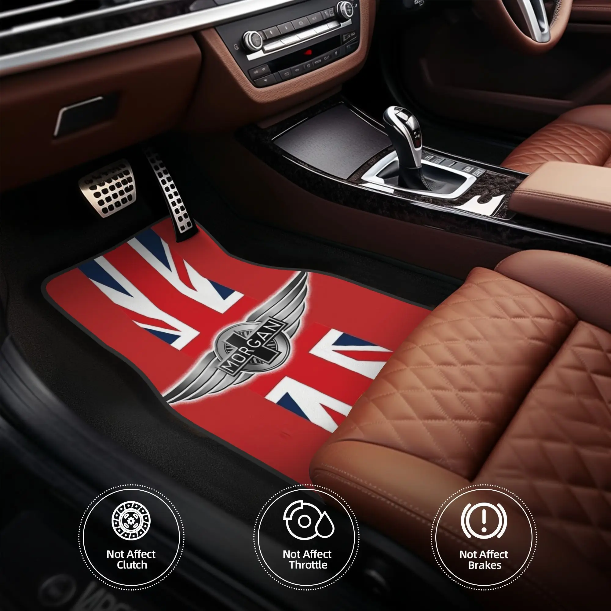 British Flag Car Floor Mats - Fit Non-Slip Durable Polyester Vehicle Interior Accessories With Union Jack Design, Red White Blue