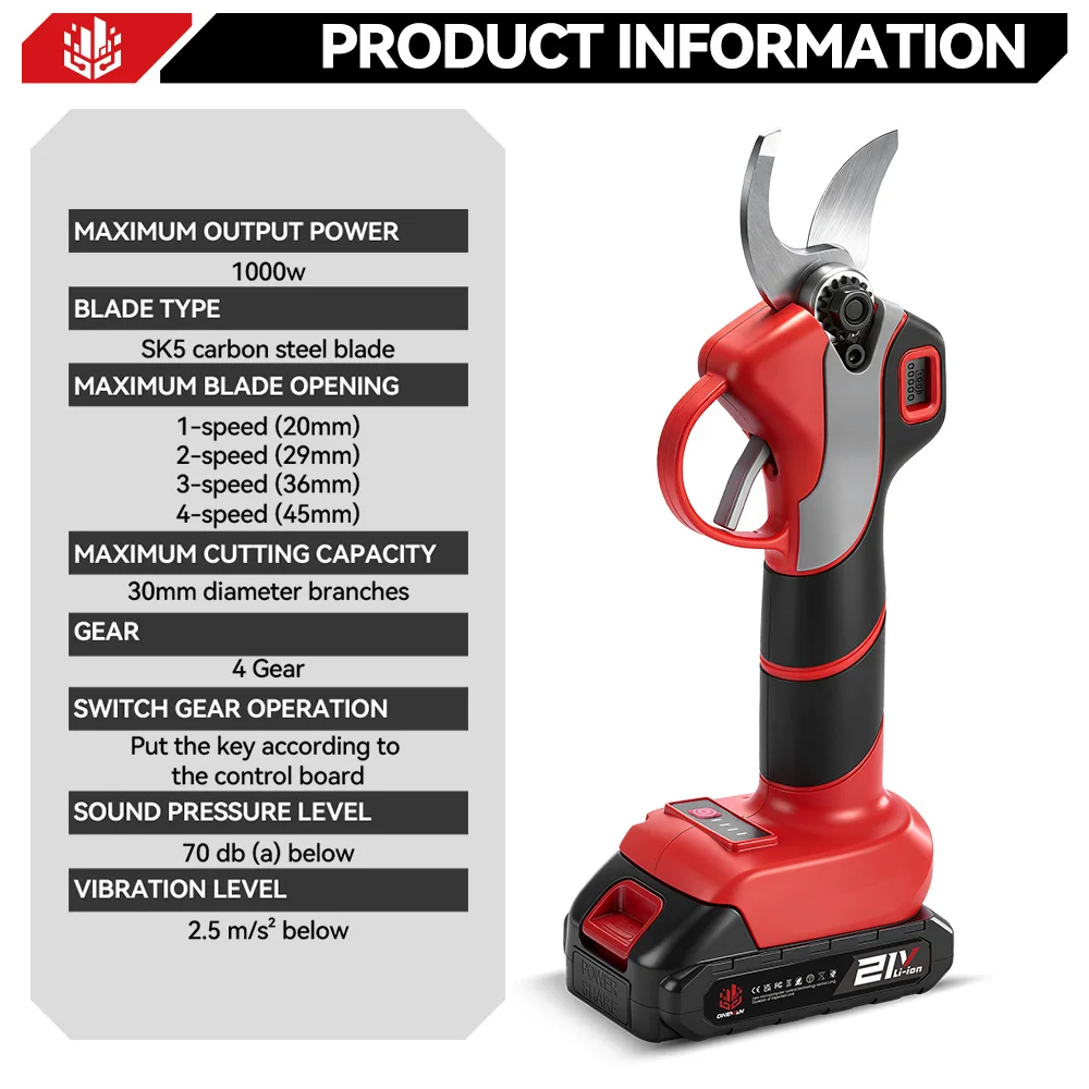 ONEVAN 4-Gang 35mm Bürstenlose Elektrische Astschere Kabellose Baumast-Schneideschere Elektrowerkzeug für Makita 18V Akku – Detail 5