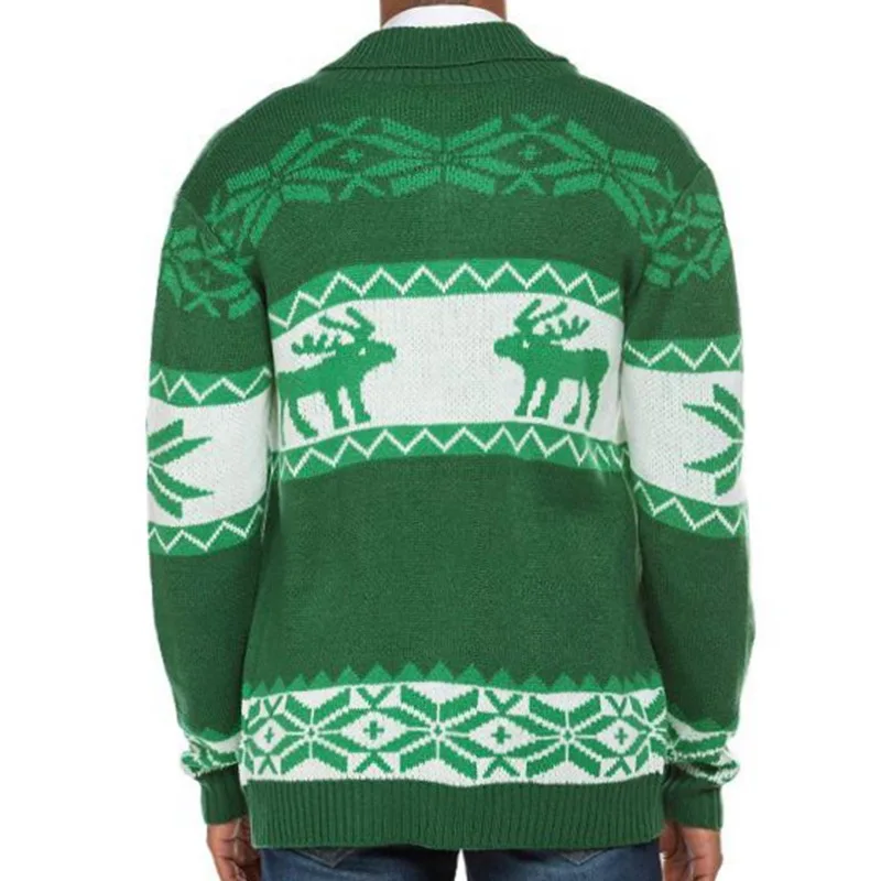 เสื้อสเวตเตอร์ถักแขนยาวสำหรับเสื้อถักผู้ชายเสื้อโค้ทกันหนาวแขนยาวผ้าแจ็คการ์ดลายกวางเอลค์ลำลองใหม่ฤดูใบไม้ร่วง