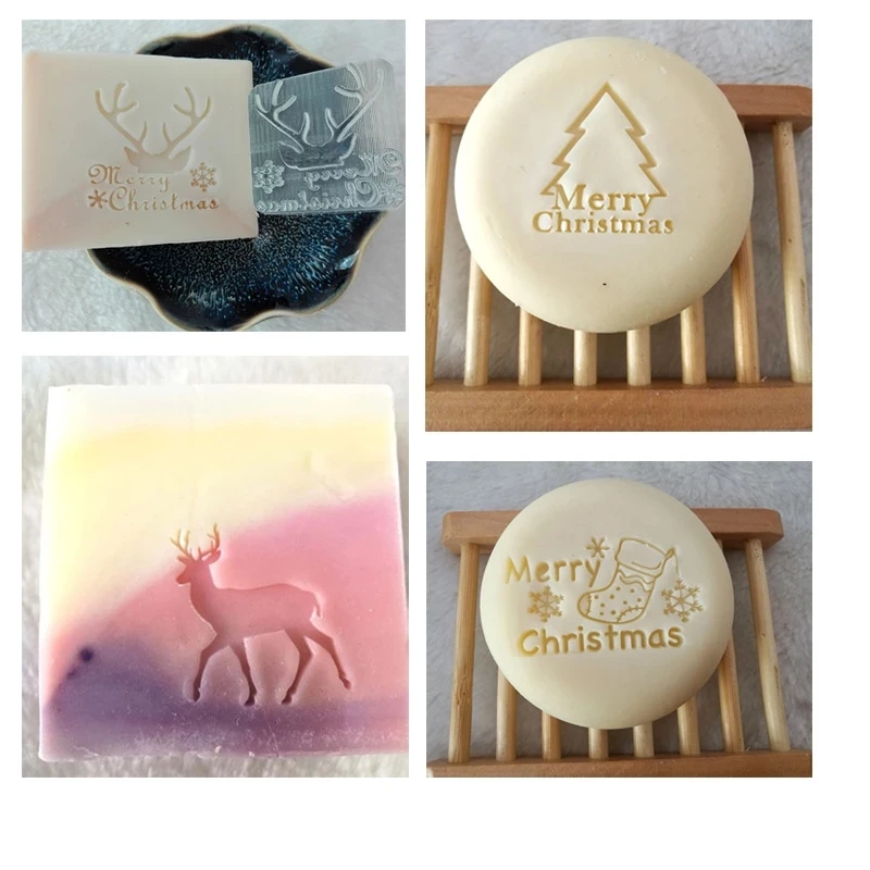 Merry Christmas Series Transparent Handmade Soap Stamp Xmas Tree Animal Acrylic Soap Making Supplies Personalized Custom Stamps