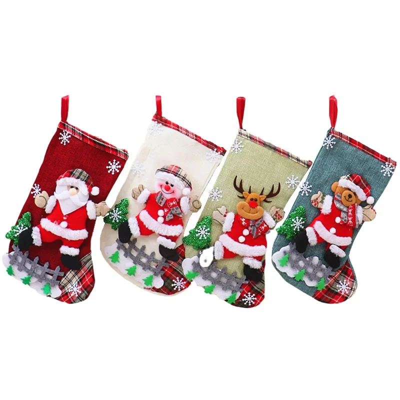 Christmas Socks Xmas Decor 3D Santa Claus Snowman Christmas Stocking Candy Gift Bag Happy New Year Decoration Navidad Ornaments