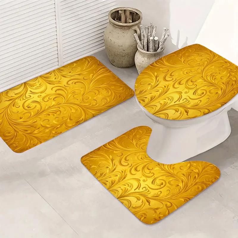 

Набор ковриков для ванной комнаты в стиле золотого барокко, 3 предмета: нескользящий мягкий коврик для ванной, чехол для унитаза, U-образный коврик, декор для дома