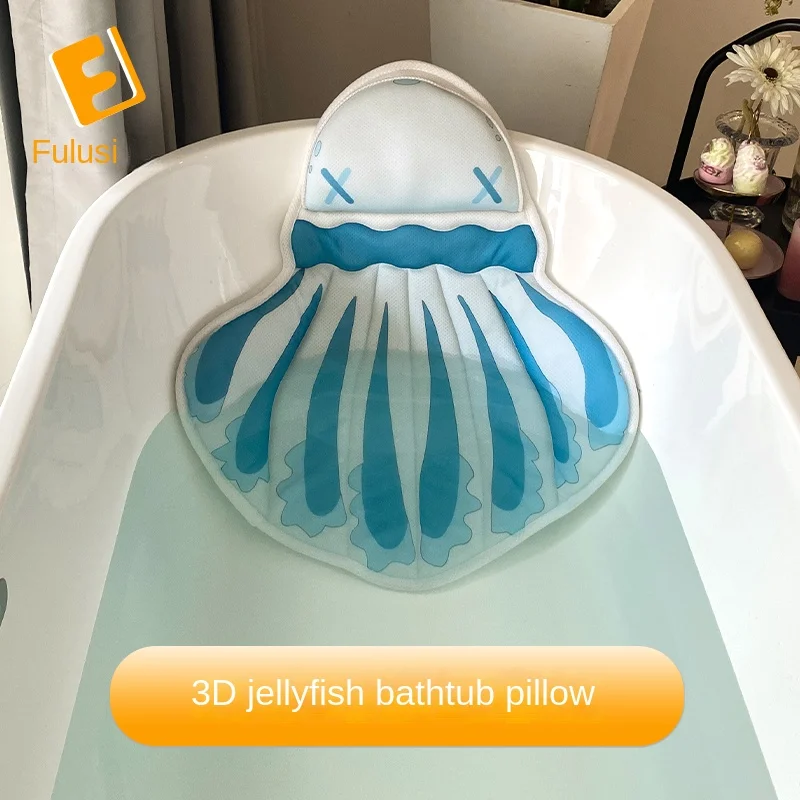 Headrest Pilow Bathtub Non-Slip Waterproof Back Cushion Children Bath Bath Silica Gel Sucker Odorless Solid ColorCartoon Styling