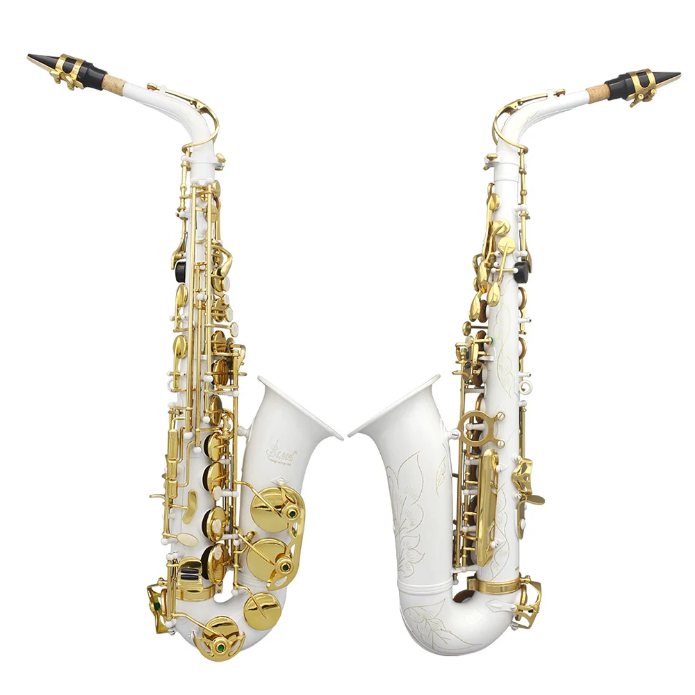 SLADE Eb Alto Saxophone Brass Body Sax White Golden Saxofone Professional Woodwind Instrument with Case Reeds Gloves Accessories