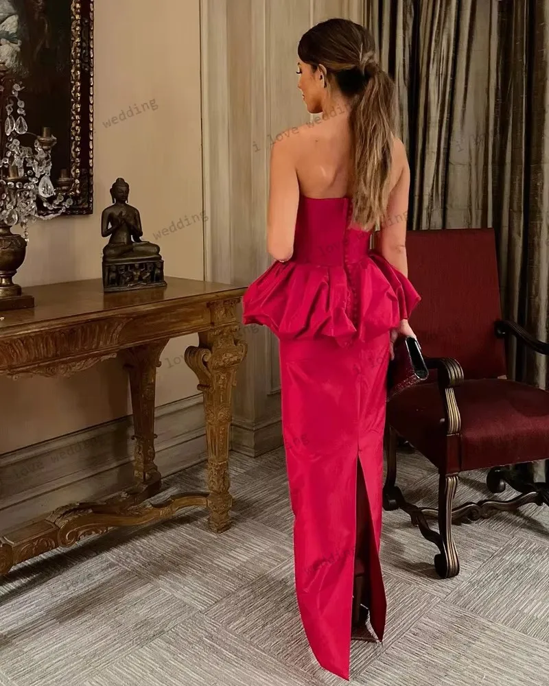 

Cocktail Dresses 2025 Hot Pink Wedding Party Dress Satin Strapless Bubble Open Back Sexy Mermaid Prom Dresses Elegant Customized