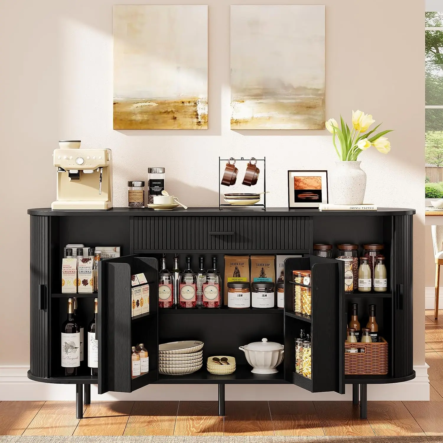 Sideboard Cabinet w/Storage 1 Drawer & 2 Door Shelves Black, Customized