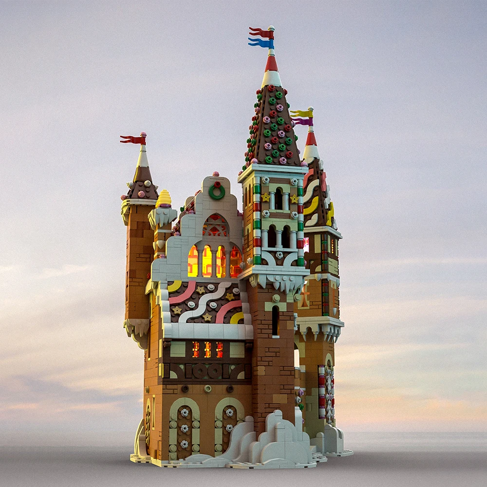 MOC Gingerbread Castle Modular Model Building Blocks Winter Architecture  Assembled Toy Brick Kids Birthday Christmas Day Gift