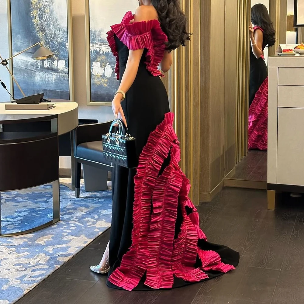 فساتين سهرة حورية البحر مخصصة بطول الأرض قبالة الكتف بدون أكمام فستان حفلات موضة Ruched ثنيات بدون ظهر