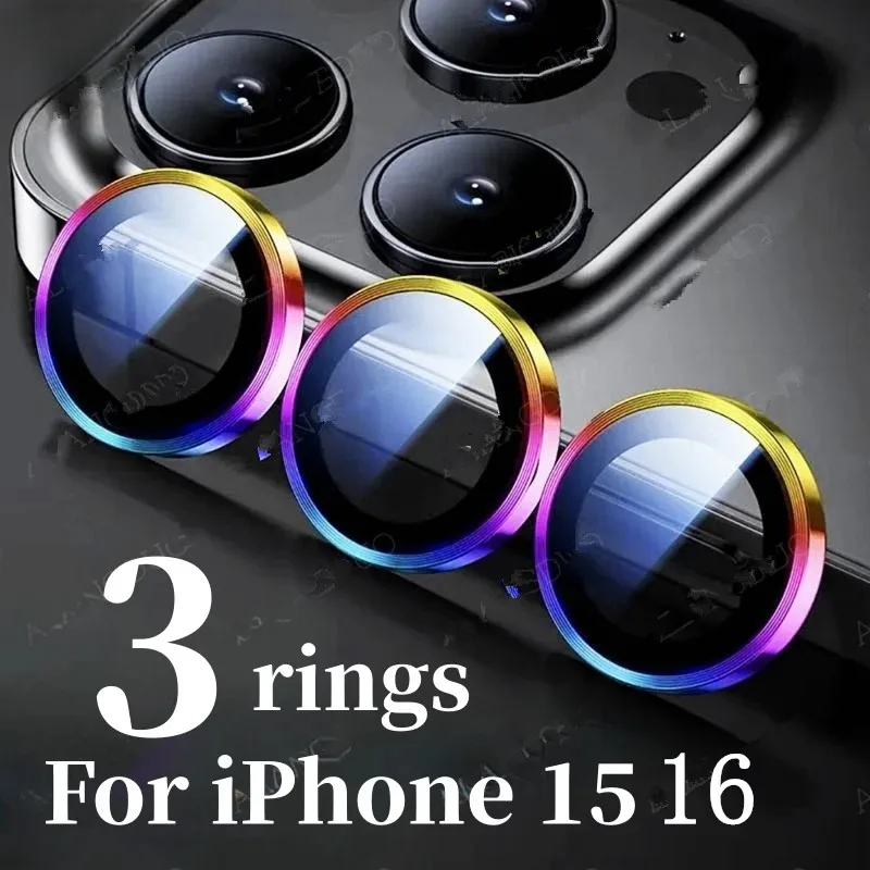 3 Lens Ring For iPhone 16 Pro Max 16 Plus 14 15 Lens Ring+Tempered Glass for iPhone 15 15Pro max 15Plus Lens Protective Cover