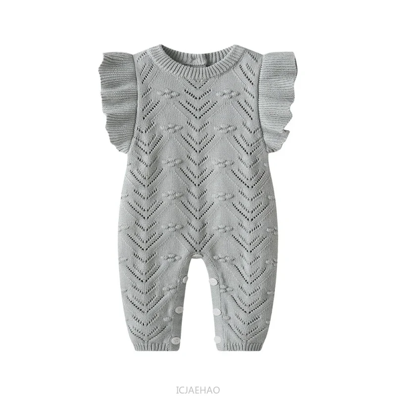 

2025 Kids Fall Knit Romper Baby Children Flutter Sleeve Cotton Lace Sweater Overalls Matching Autumn Winter Outdoor Costumes