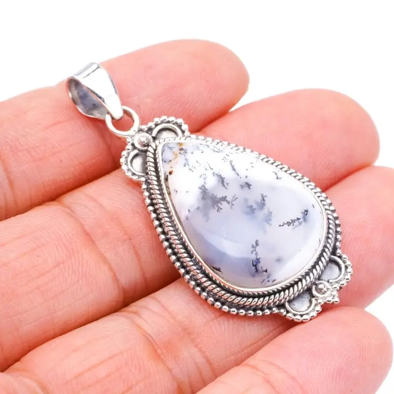 StarGems® Natural Dendritic Opal Handmade 925 Sterling Silver Pendant 1.75