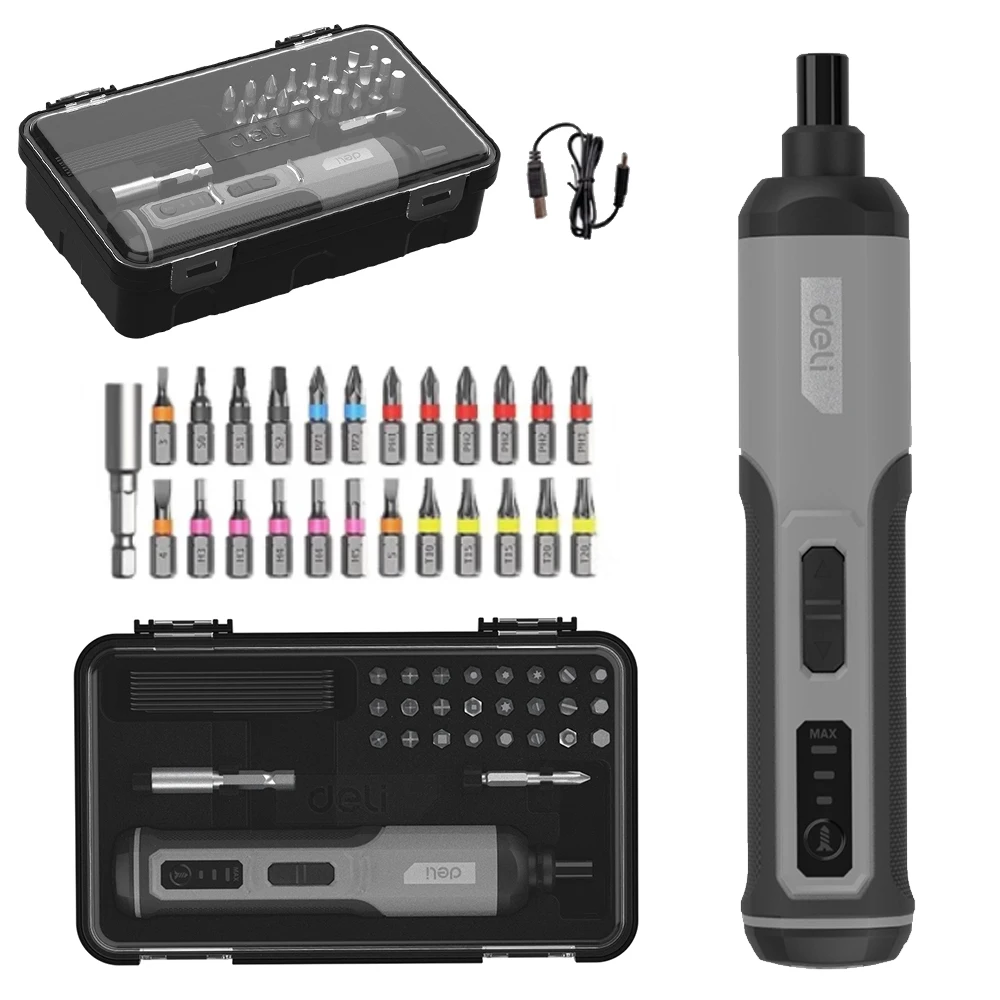 Deli Electric Precision Screwdriver 33 in 1 Magnetic Driver Bits Type-C Rechargeable Screwdriver Set for IPhone Glasses Watch PC