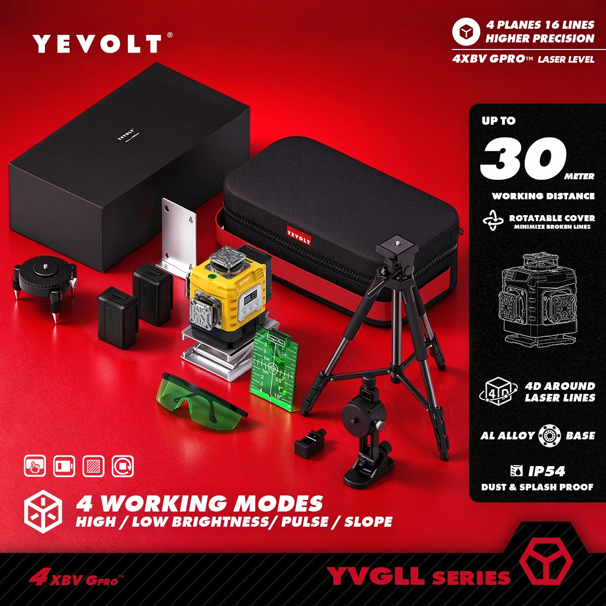 YEVOLT Laser Level 360 Self Leveling with Tripod 4D Lazer Level 4x360° Cross Line Laser for Construction Project Renovation Tool