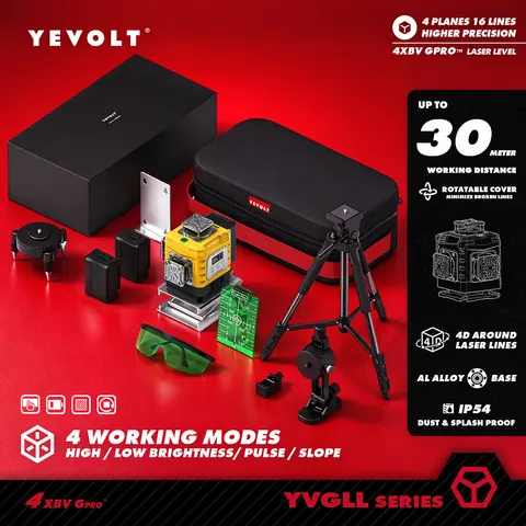 YEVOLT Laser Level 360 Self Leveling with Tripod 4D Lazer Level 4x360° Cross Line Laser for Construction Project Renovation Tool