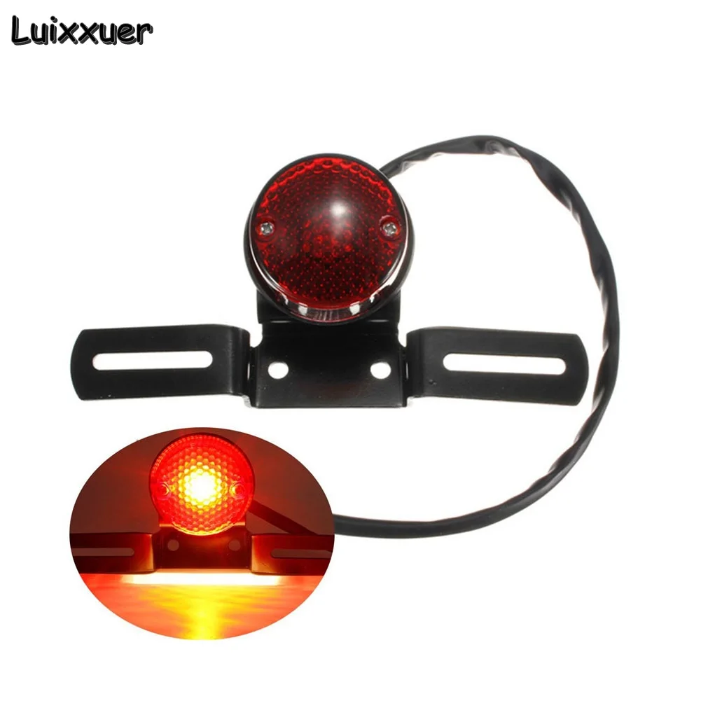 Motorcycle Retro Red Rear Tail Brake Stop Light Lamp W/ License Plate Mount for Harley Honda Suzuki Chopper Bobber