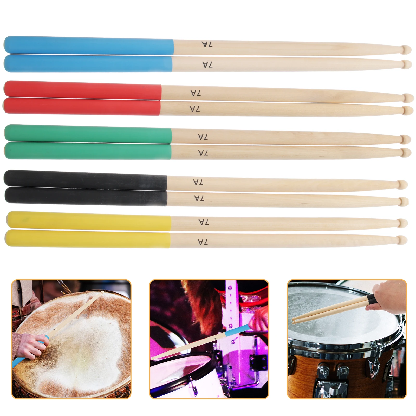 

5A Maple Wood Drum Sticks Multi Color Durable Drumstick Accessories For All Drums Wood Tipped Stick For Drummers