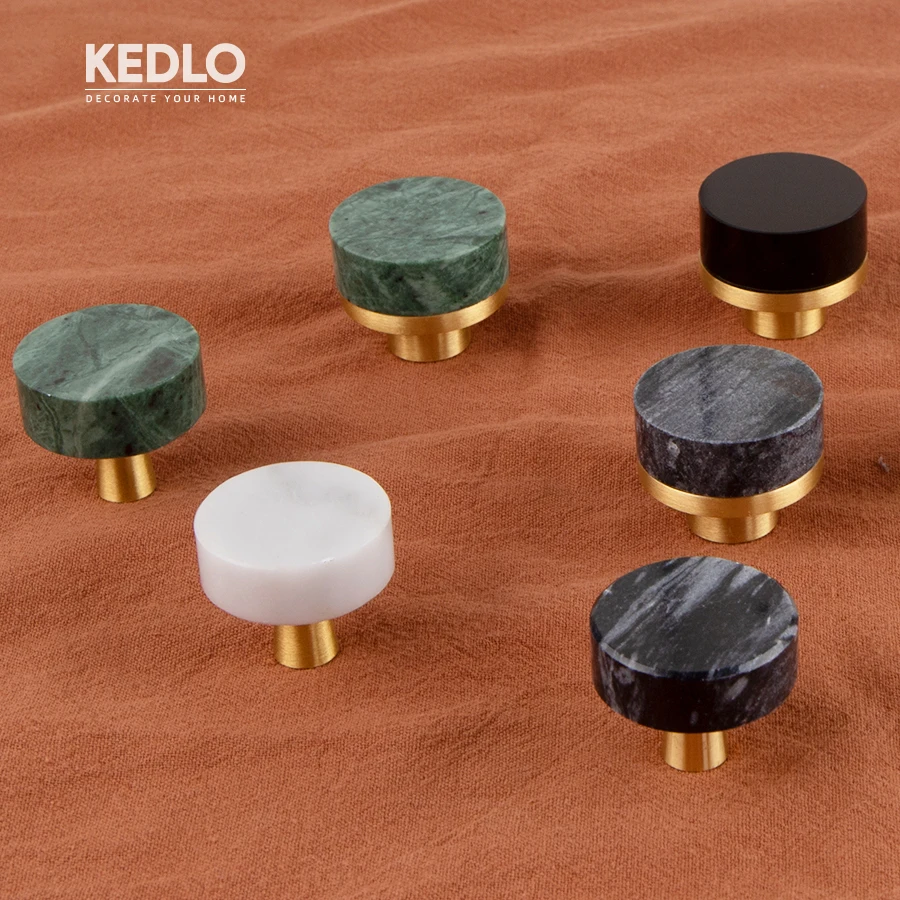 KEDLO Modern Light Luxury Round Handle Kitchen Cabinet Natural Green Marble Knob Drawer White Handle