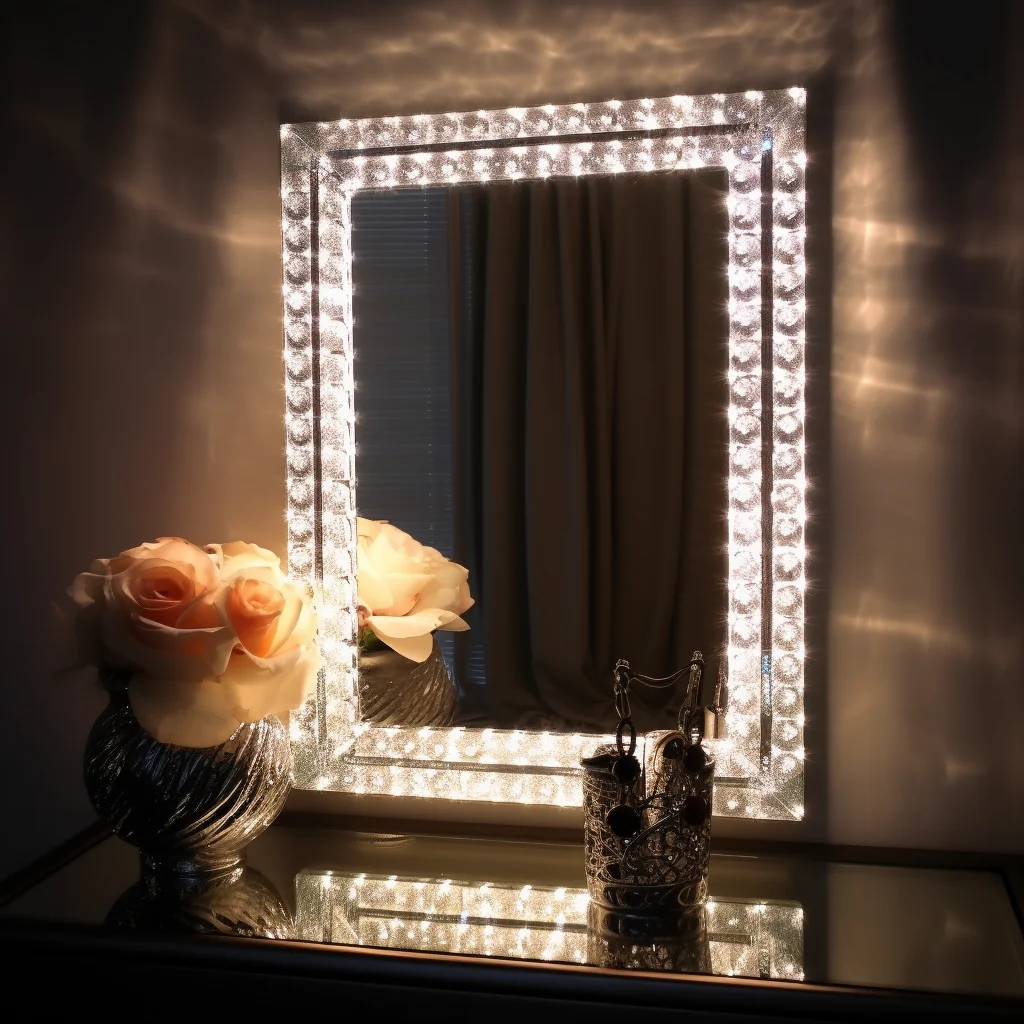 Modern Rectangle LED Vanity Mirror with Touch Sensor Illuminated Lighting Stainless Steel Frame Crystal Design for Bathroom Use