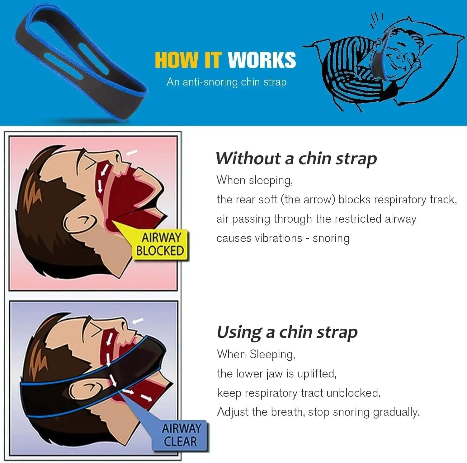 1pc Anti Snore Chin Strap Stop Snoring Snore Belt Sleep Apnea Chin Support Straps for Woman Man Health Care Sleeping Aid Tools image 2