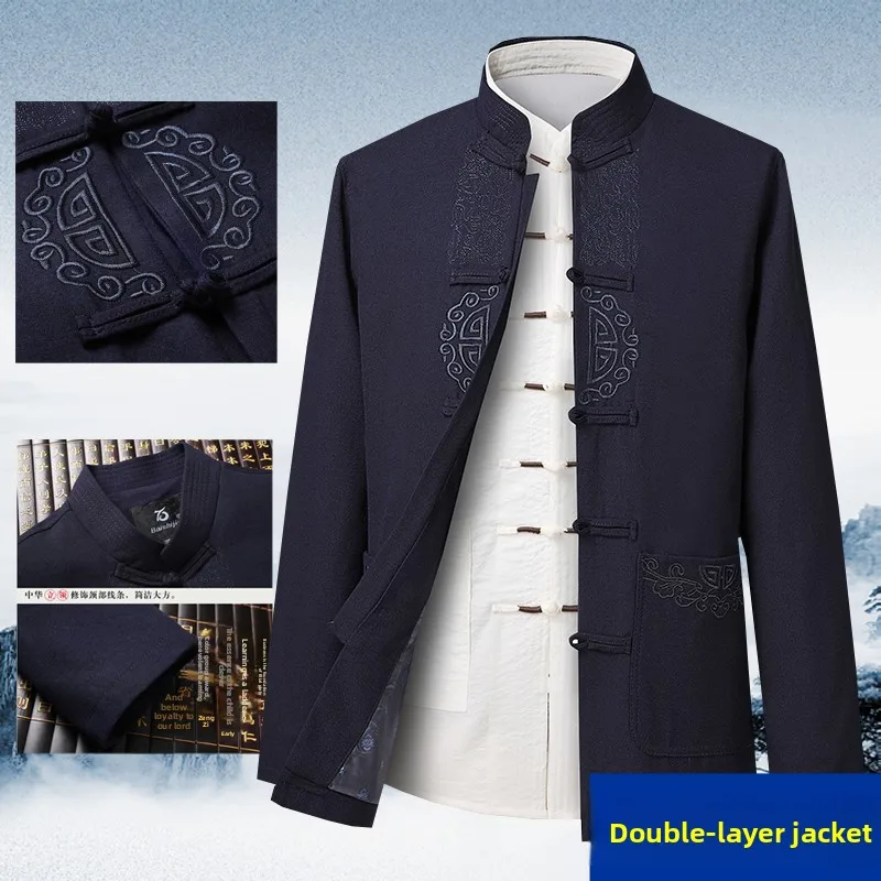 

Chinese Sle Men's Tang Suit Jaet ly Birthday Celebration Spring Autumn Long Sve Casual Wear for Fathers And and...