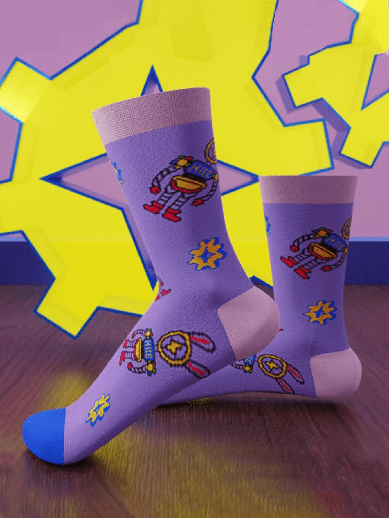 

1 pair of men's four seasons style European and American fashion moon pattern mid-tube socks