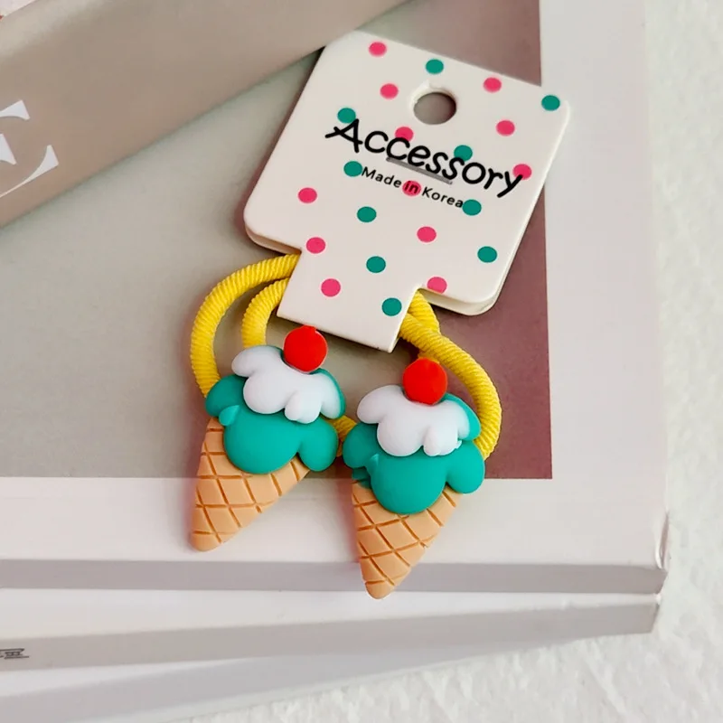 2PCS Cute Cartoon Ice Cream Cone Kids Elastic Hair Bands Children Hair Tie Girls Hair Accessories Baby Headdress