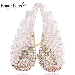 Beaut&Berry Beautiful Rhinestone Angel Wings Brooches for Women Unisex Glamour Pins Casual Party Accessories New Gifts Friends