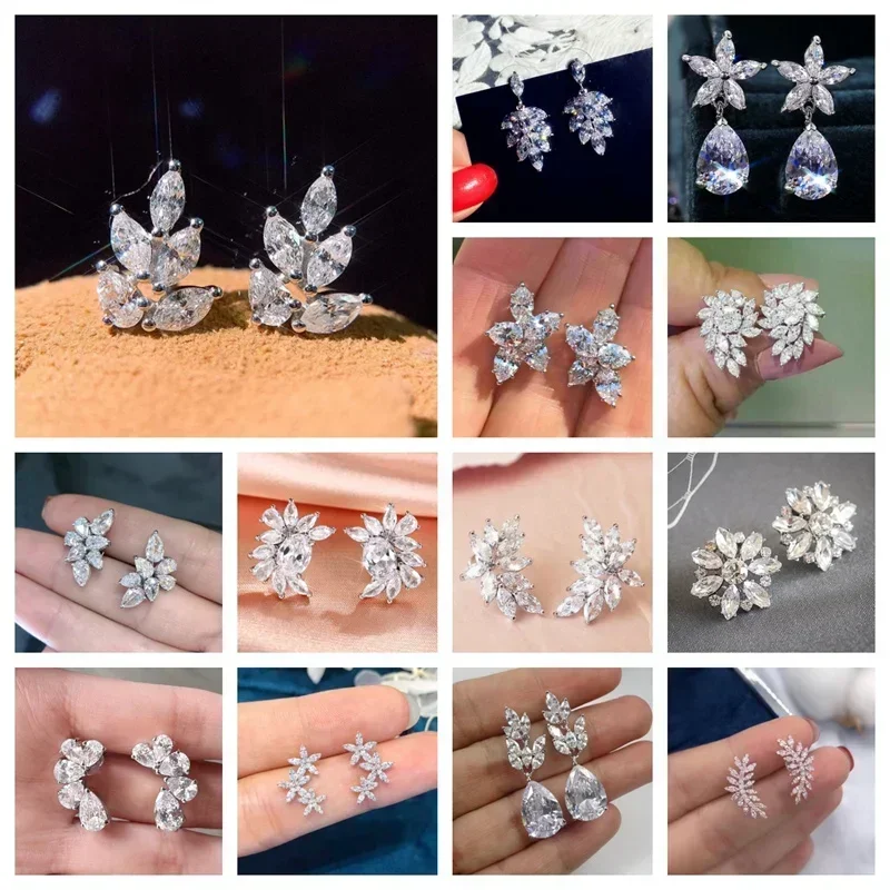 New Novel Clear Cubic Zirconia Stud Earrings for Women Fashion Luxury Wedding Accessories Fancy Girls  Party Jewelry