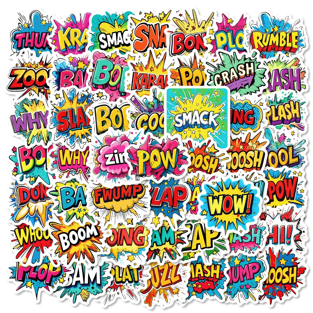50Pcs Explosion Cloud BOP Text Graffiti Stickers, Cartoon Colorful Decals for Scooter & Notebook DIY Giajar Sticker Store
