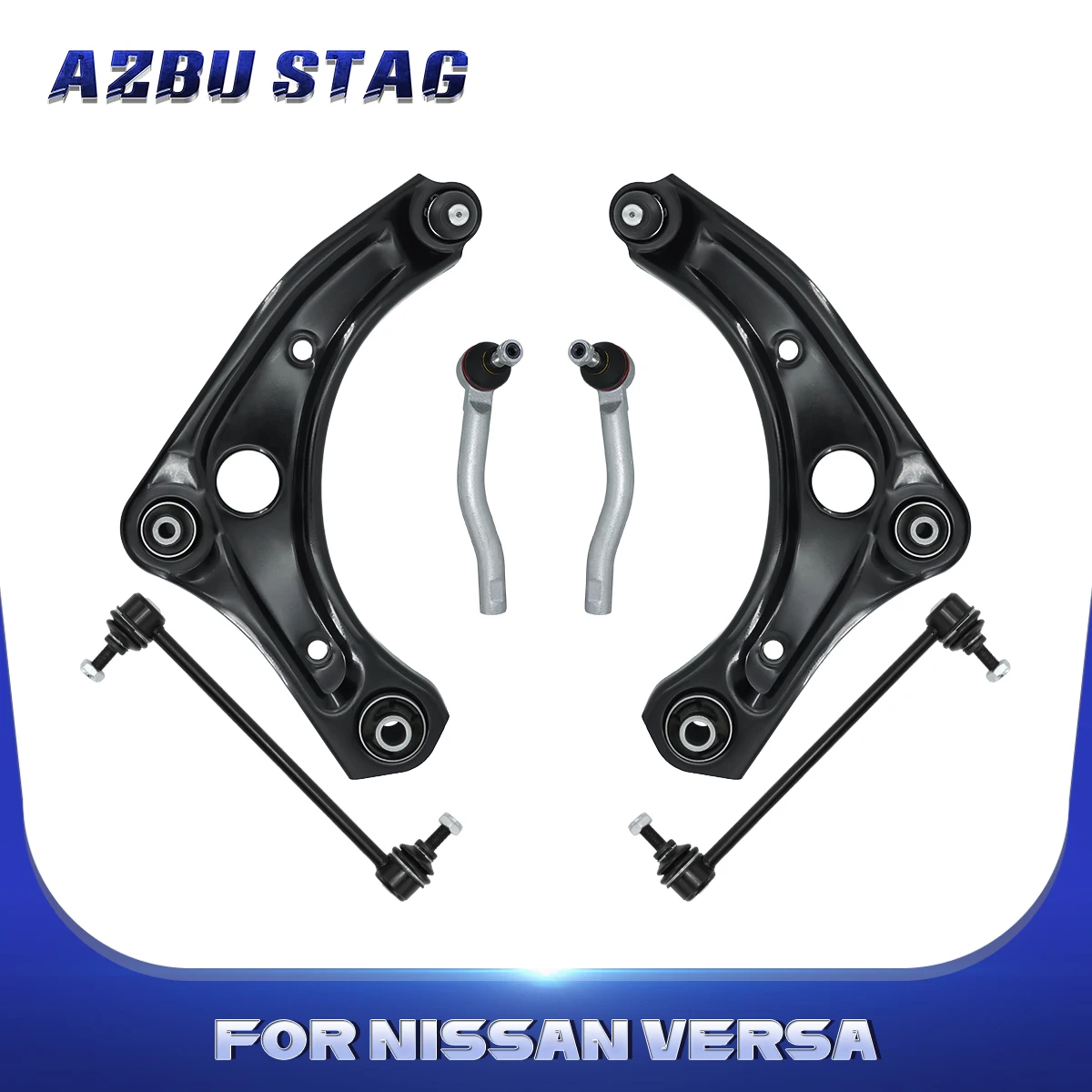 

AzbuStag 6Pcs Front Lower Control Arm Tie Rod Suspension Kit for Nissan Versa Micra 2012 2013 2014 2015-2019 D85201HK0A