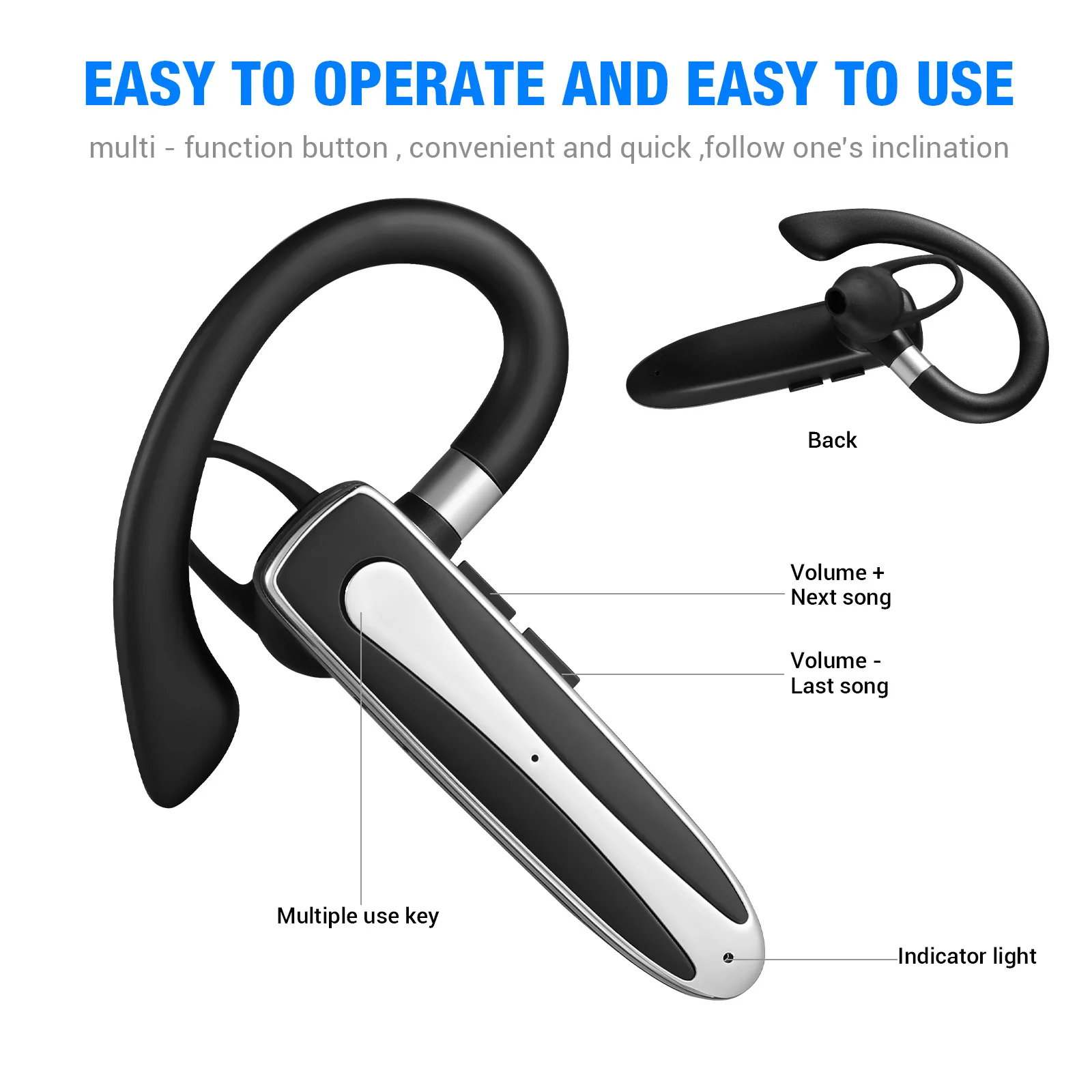 

Earphone Wireless Headset Hands Free Calling .1 In Ear Earhook Sport Earpiece For Cell Phone 10M Range
