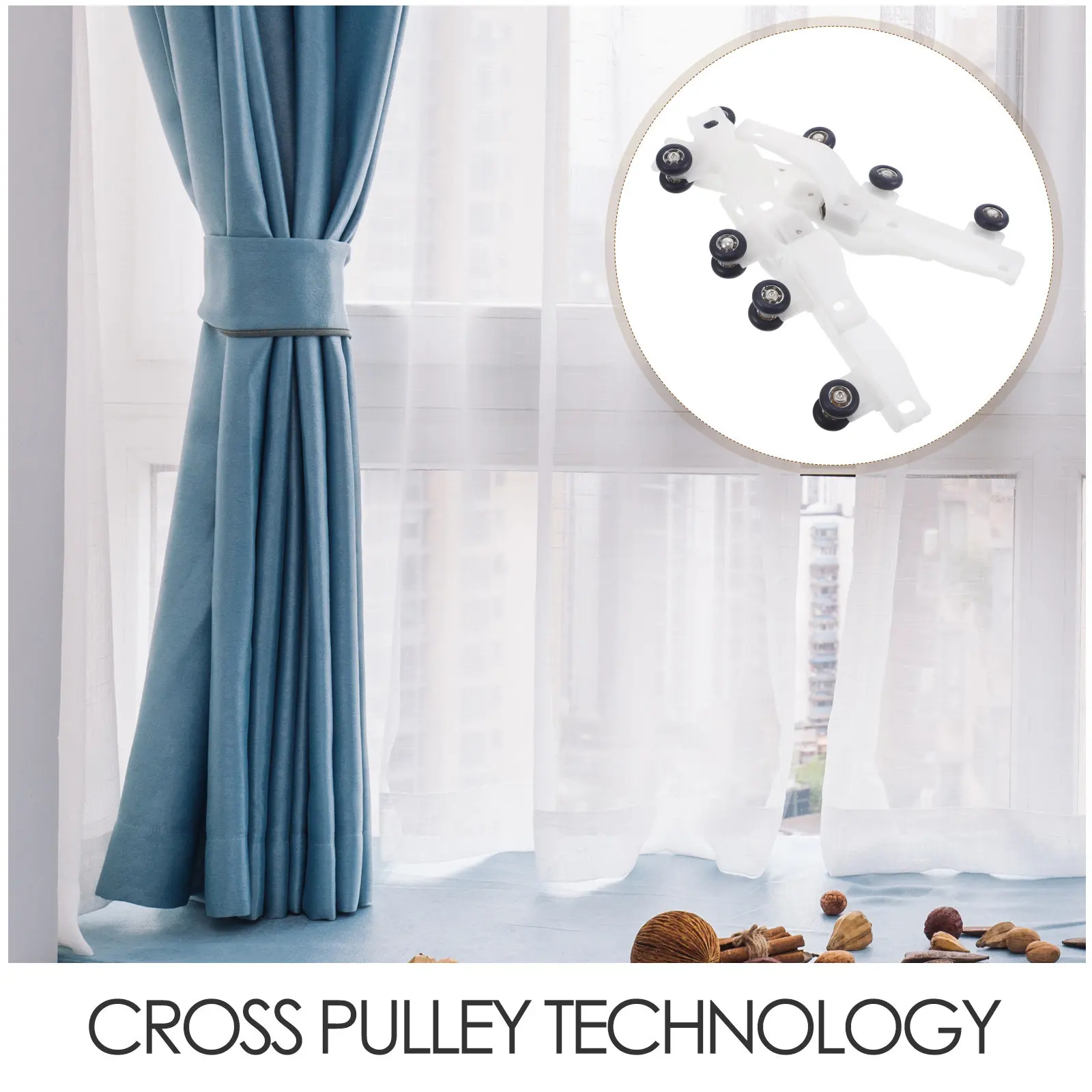 2Pairs Magnetic Curtain Pulley Inserts with High-Load Bearing Wheels Smooth Silent Gliding Anti-Rebound Closure for Bedroom