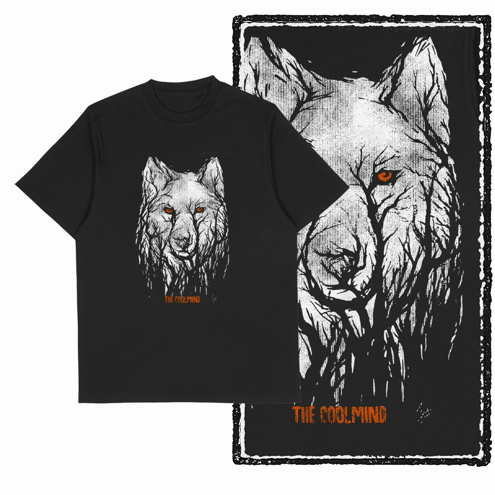 Coolmind MAE 100% algodón estampado de lobo gráfico exclusivo hombres camiseta ropa de calle de gran tamaño hombres camiseta para hombres camiseta camisetas
