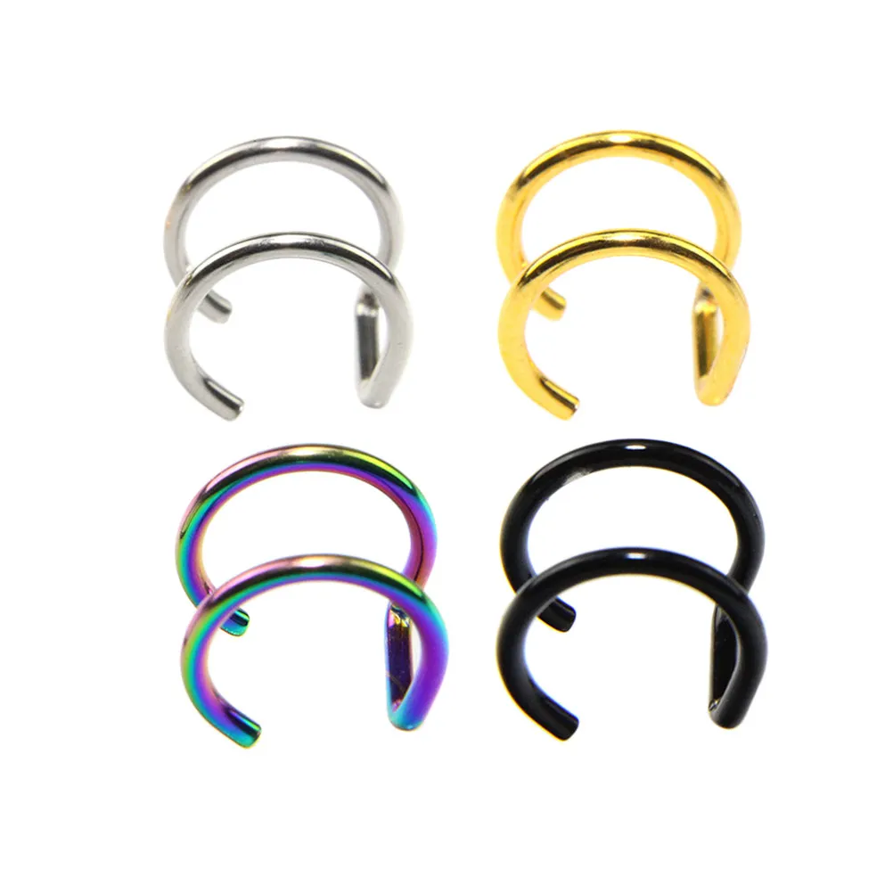 

Набор из 4 колец для пирсинга носа из нержавеющей стали, C-образные клипсы, черные, золотистые, цветные, для женщин, на каждый день