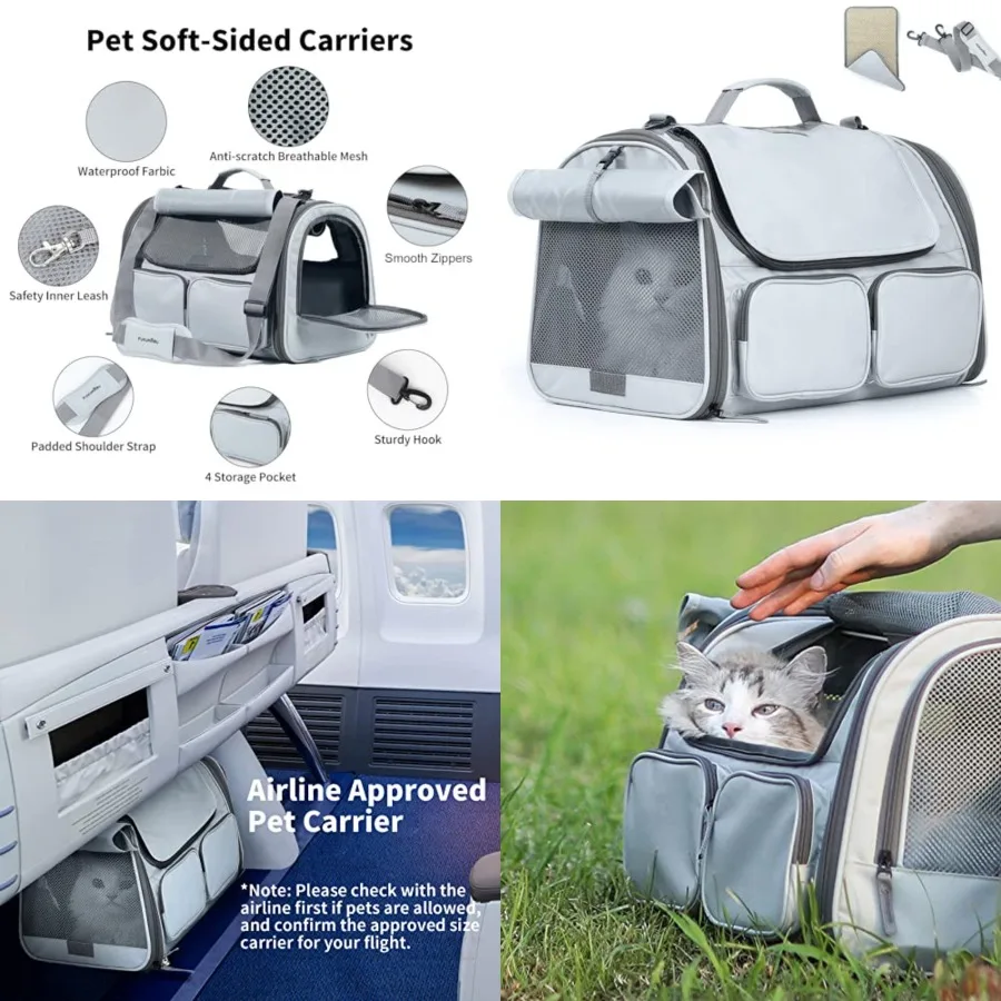 

Cat Carrier, Soft-Sided Small Dog Carrier, Large Cat Travel Bag with 4 Mesh Windows, Under 15 lb Airline Approved Pet Carrier w