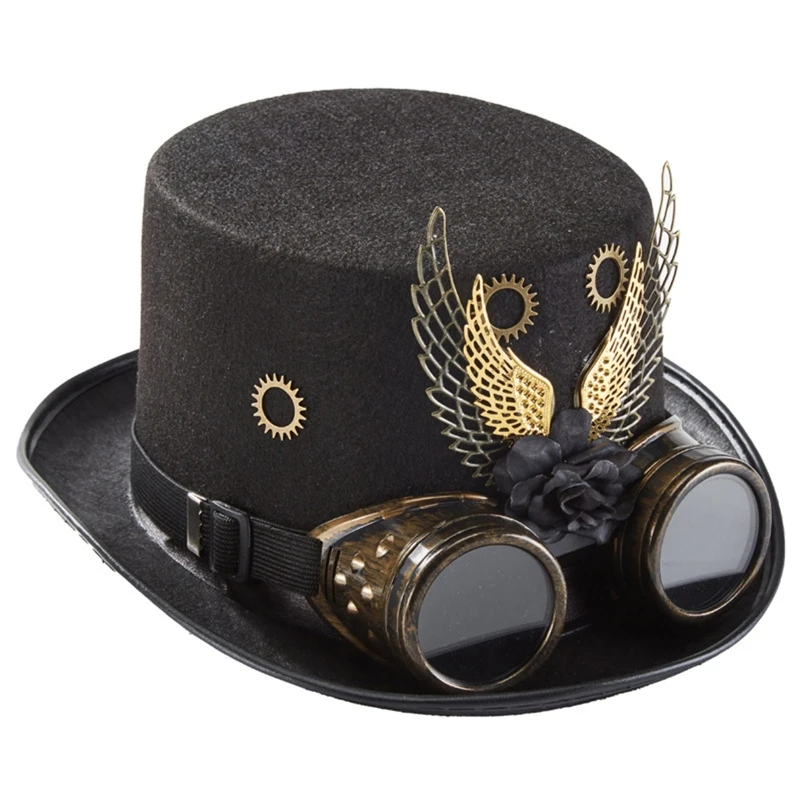 

Vintage Gear Wings Goggles Top Hat Victorian Jazz Hat Steampunk Hat Performance Hat for Carnival Outdoor Activities