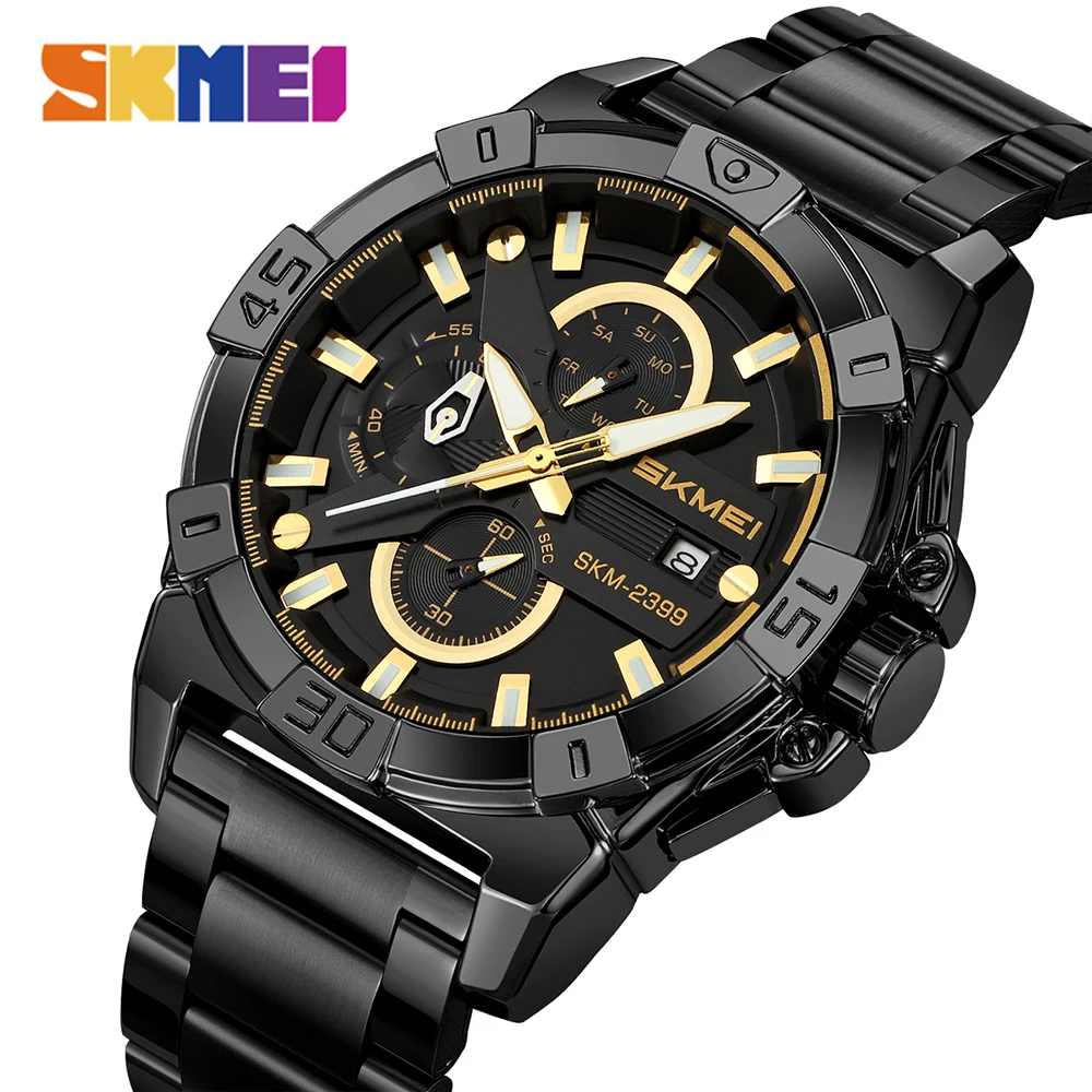 SKMEI 2399 Luxurious Watches Fashion Business Time Week Date Quartz Watch For Mens Waterproof Stopwatch Quartz Wristwatch