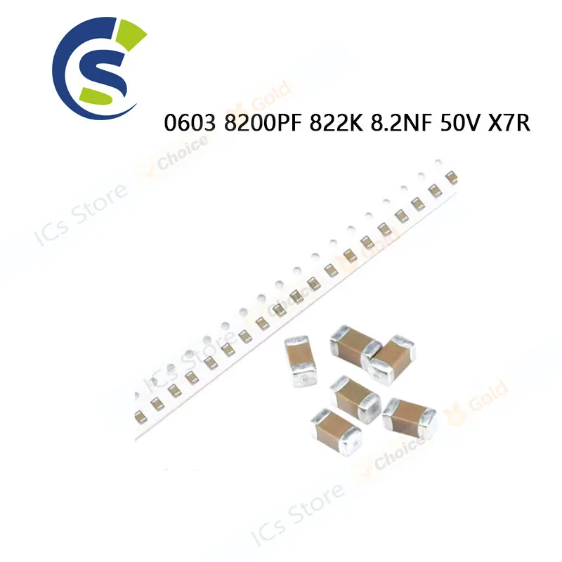 100PCS 10% chip SMD Ceramic capacitor 0603 8200PF 822K 8.2NF 50V X7R