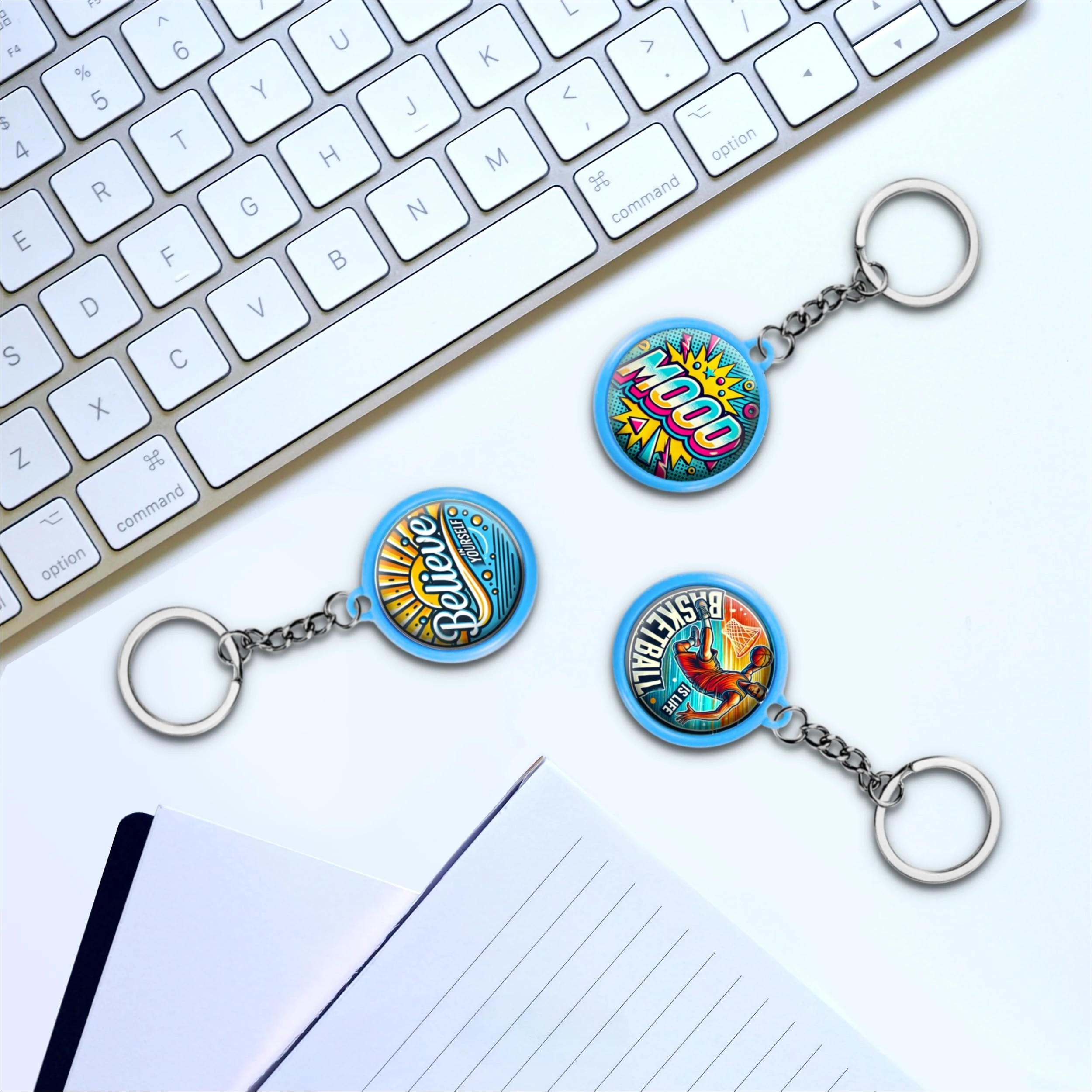 100 PCS Key Chain Button Supplies for 25/32/37mm Button Maker Double-Sided Key Ring Parts Round Crafts DIY