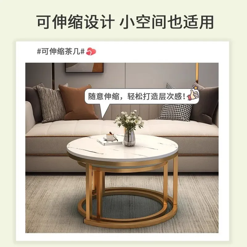 for Light Luxury Minimalist Round Coffee Table Set Stone Pattern Small Wrought Iron Storage Nesting Tables Mother and Child