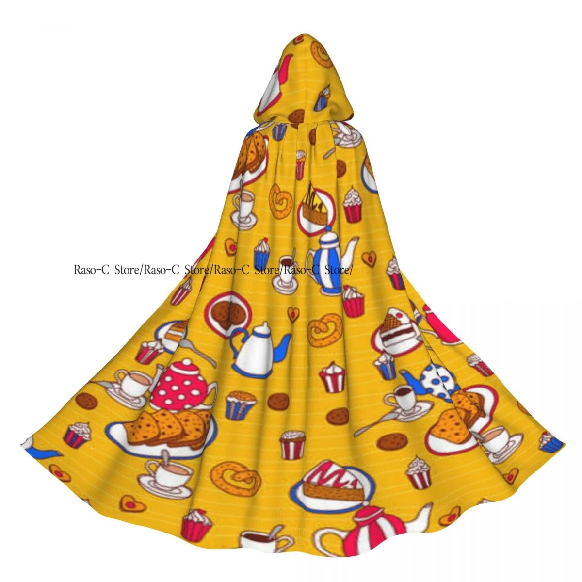 Hooded Cloak Unisex Cloak with Hood Sweets Teapots And Bakery Pattern Cloak Vampire Witch Cape Cosplay Costume