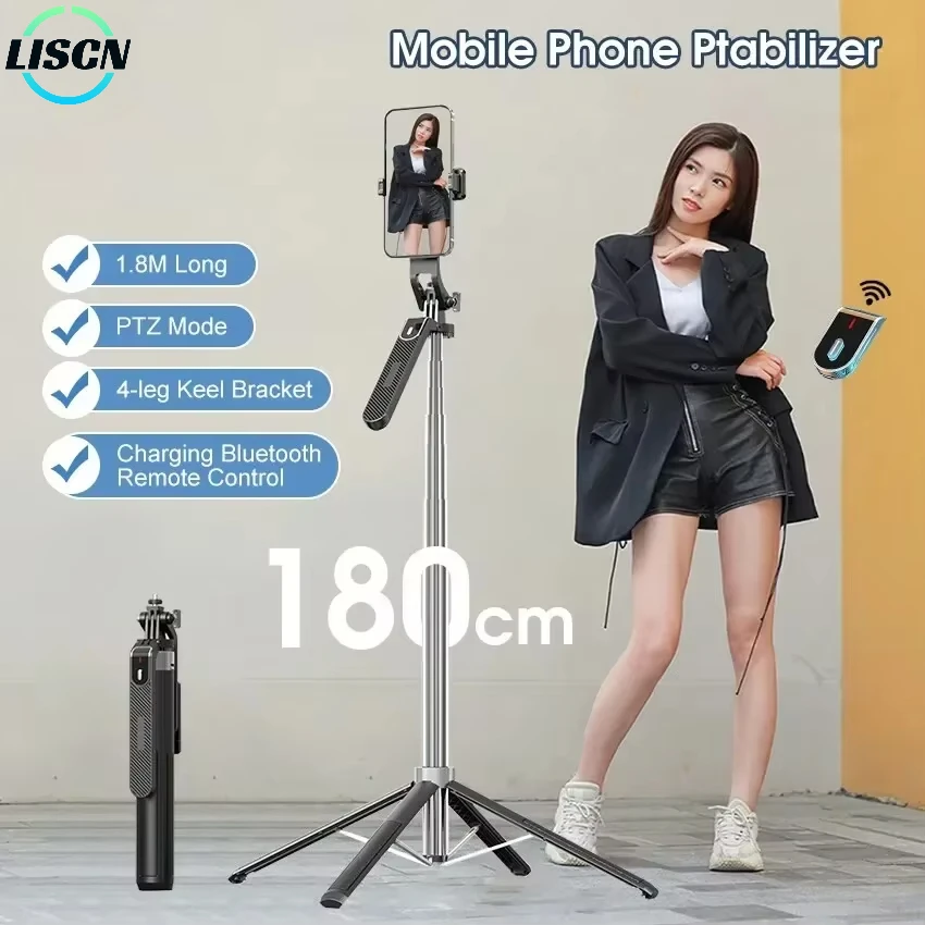 LISCN Selfie Stick1.8M Pan-Tilt Anti-Shaking Camera Stabilizer Automatic Balance Selfie Stick Tripod with Bluetooth Remote