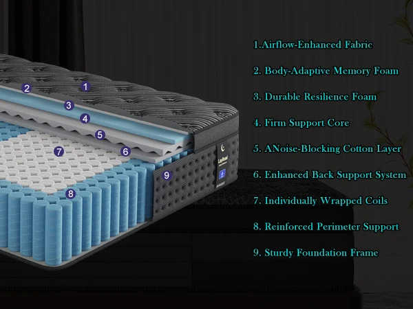 LayRoad 12/14-Inch Memory Foam Spring Mattress Single/Double/Queen/King Sizes Boxed Mattress Medium Firmness Pressure Relief