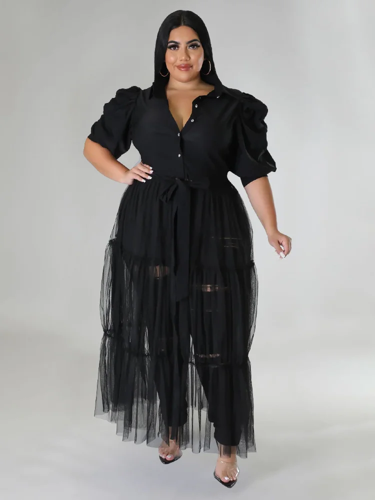 Wmstar-Robe longue en maille, grande taille, sexy, patchwork, manches bouffantes, tenue de club, élégante, nouvelle collection, vente en gros, livraison directe