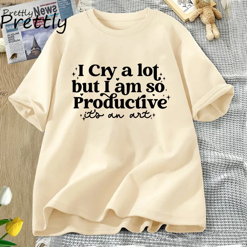 I Cry A Lot But I Am So Productive T Shirt Women Mental Health Music Apparel Y2K TTPD T-shirt Cotton Tshirt Womens Clothing