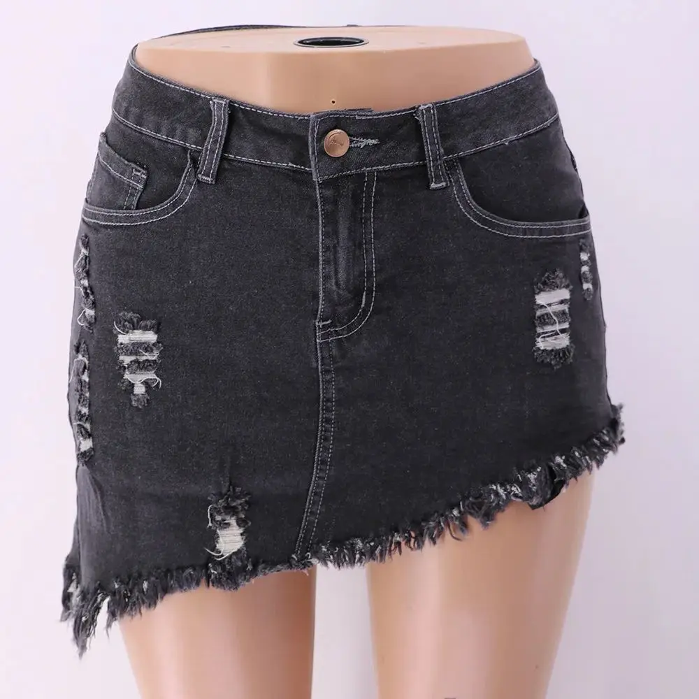 

Women's Distressed Washed Denim Skirt in Four Colors Irregular Short Skirt for Casual Wear Fashion-forward Look Korean Style